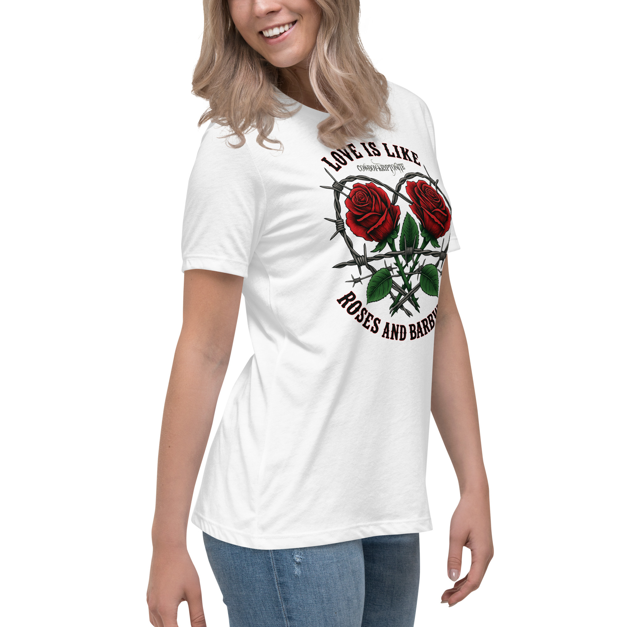 Love Is Like Roses & Barbwire – Lady's Tee - Image 10