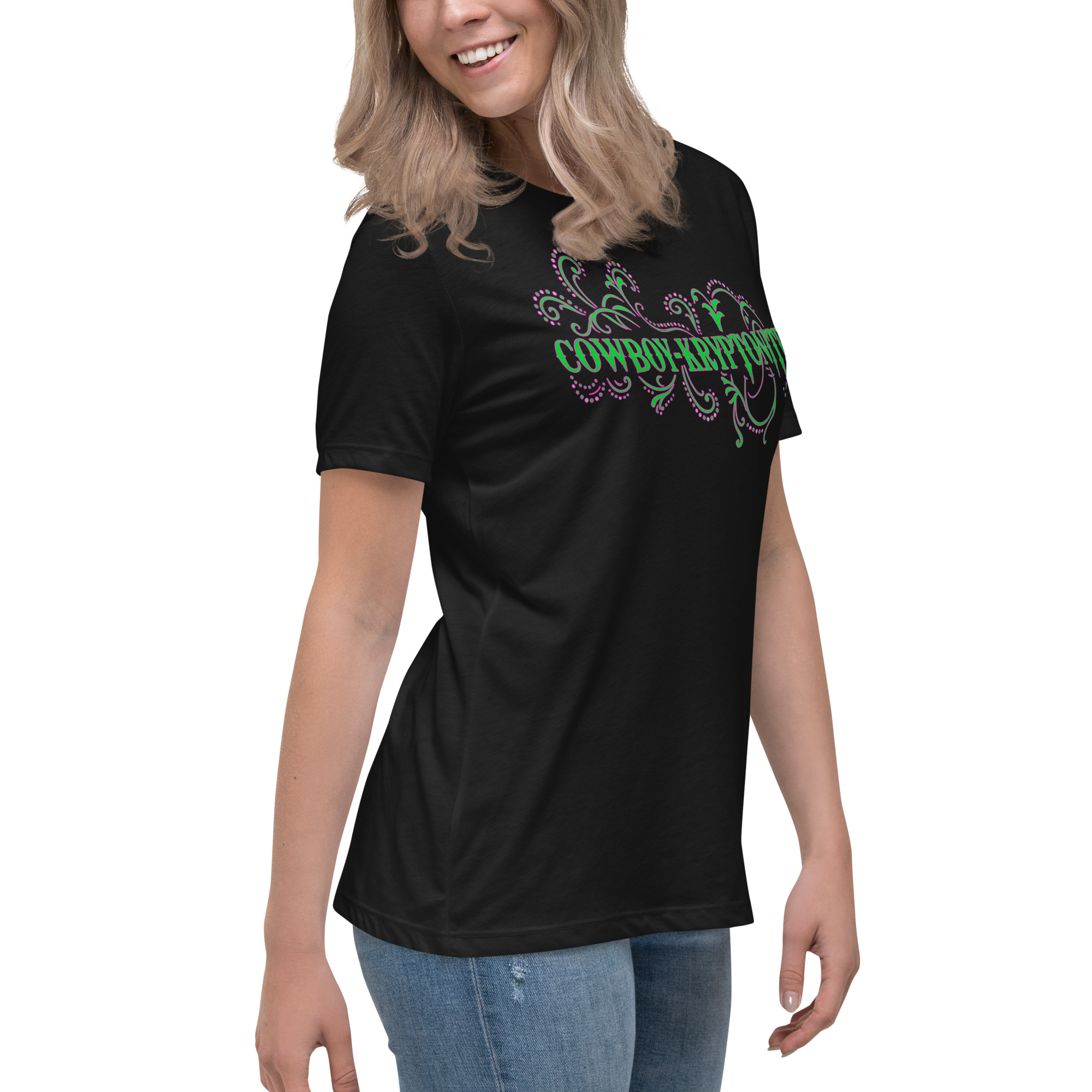 Cowboy-Kryptonite (pink trim) - Lady's Tee - Image 8