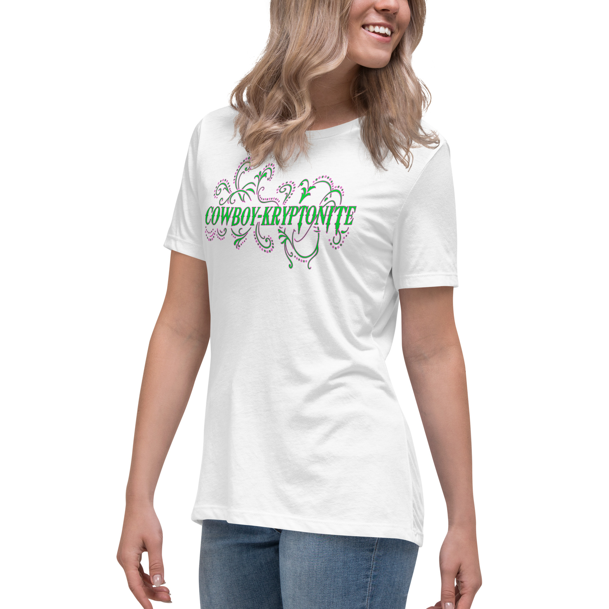 Cowboy-Kryptonite (pink trim) - Lady's Tee - Image 7